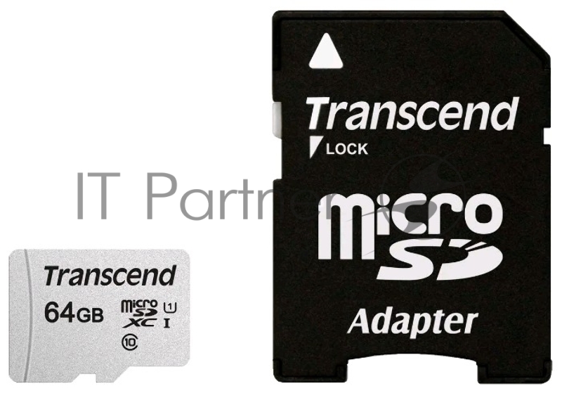 Флеш карта Micro SecureDigital 64Gb Transcend Class 10 TS64GUSD300S-A {MicroSDXC Class 10 UHS-I, SD adapter}
