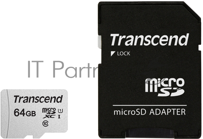 Флеш карта Micro SecureDigital 64Gb Transcend Class 10 TS64GUSD300S-A {MicroSDXC Class 10 UHS-I, SD adapter}