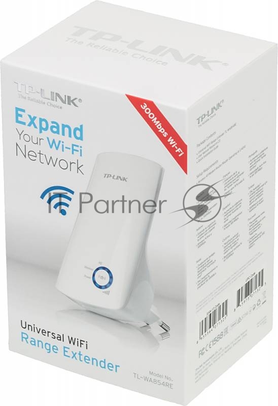 Точка доступа TP-Link TL-WA854RE 300Mbps Wireless N Wall Plugged Range Extender, Atheros, 2T2R, 2.4GHz, 802.11n/g/b, Ranger Extender button, Range extender mode, with internal Antennas,without Ethernet Port