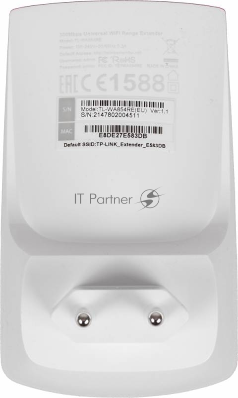 Точка доступа TP-Link TL-WA854RE 300Mbps Wireless N Wall Plugged Range Extender, Atheros, 2T2R, 2.4GHz, 802.11n/g/b, Ranger Extender button, Range extender mode, with internal Antennas,without Ethernet Port