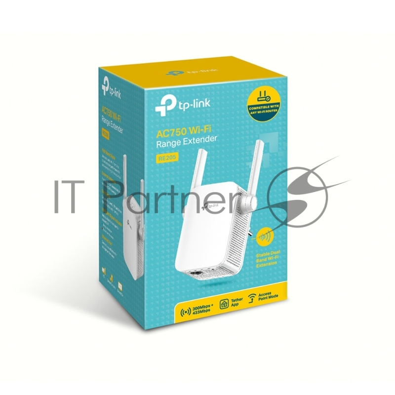 Усилитель TP-Link Wi-Fi AC750 Wi-Fi Range Extender, Wall Plugged, 433Mbps at 5GHz + 300Mbps at 2.4GHz, 802.11ac/a/b/g/n, 1 10/100M LAN, WPS button, 2 fixed antennas поставляется без кабеля RJ-45