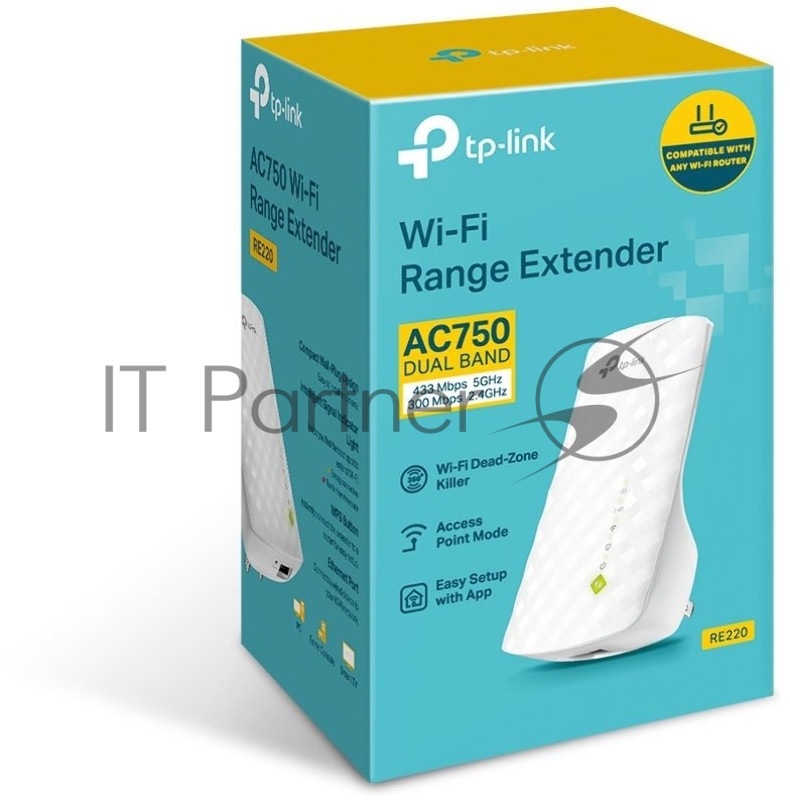 Усилитель Wi-Fi сигнала TP-Link AC750 OneMesh WiFi Range Extender, 300Mbps at 2.4G and 433Mbps at 5G, compact house with internal antennas, 1 10/100Mbps Ethernet port, WPS button for quick setup, Smart Indicator for best location, support OneMeshTMte