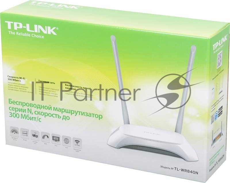 Сетевое оборудование TP-Link TL-WR840N 300Mbps Wireless N Router, Broadcom, 2T2R, 2.4GHz, 802.11b/g/n, 1 10/100Mbps WAN + 4 10/100Mbps LAN ports, internal antennas, support Russian PPTP/L2TP/PPPoE, IGMP Snooping/Proxy, Br