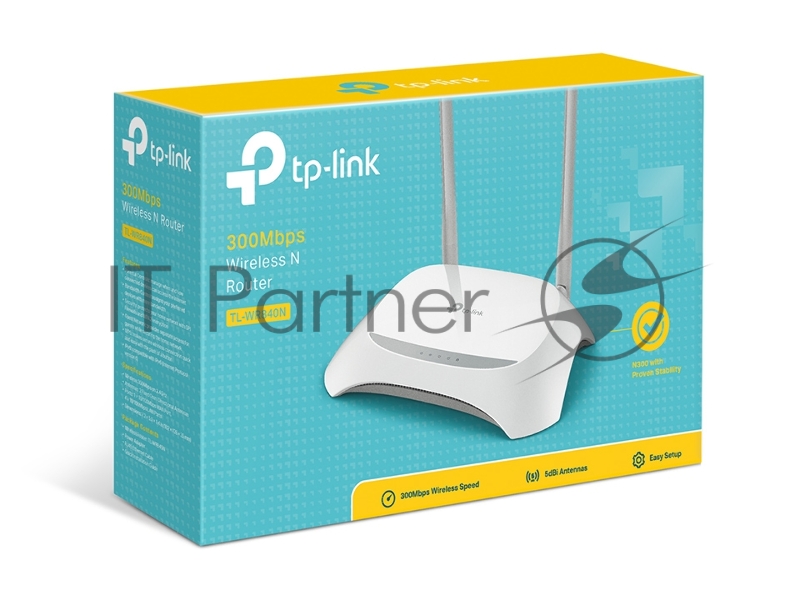 Сетевое оборудование TP-Link TL-WR840N 300Mbps Wireless N Router, Broadcom, 2T2R, 2.4GHz, 802.11b/g/n, 1 10/100Mbps WAN + 4 10/100Mbps LAN ports, internal antennas, support Russian PPTP/L2TP/PPPoE, IGMP Snooping/Proxy, Br