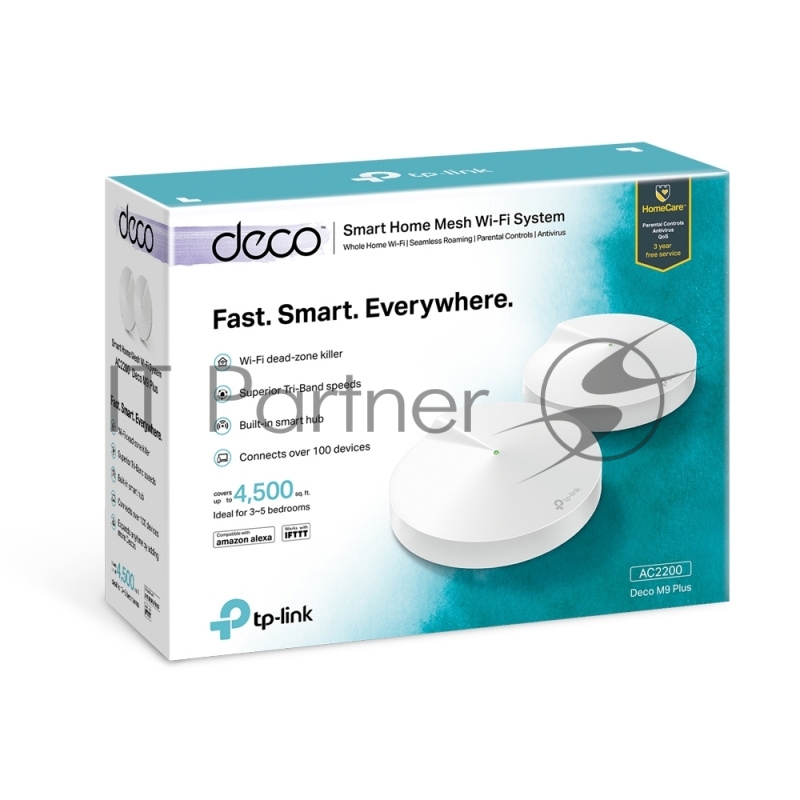 Роутер беспроводной TP-Link Deco M9 Plus (DECO M9 PLUS(2-PACK)) AC2200 10/100/1000BASE-TX белый (упак.:2шт)
