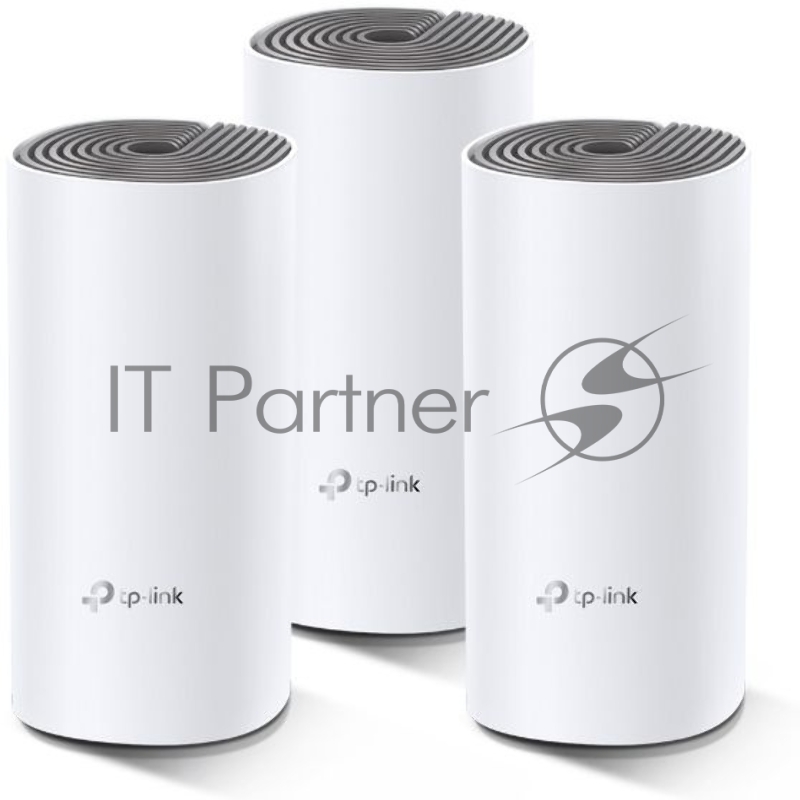 Домашняя Mesh Wi-Fi система TP-Link Deco E4 (3-Pack), 1167Мбит/с (5 ГГц: до 867 Мбит/с + 2,4 ГГц: до 300 Мбит/с), 2 порта 100 Мбит/с, 2 встроенные антенны на каждом модуле Deco