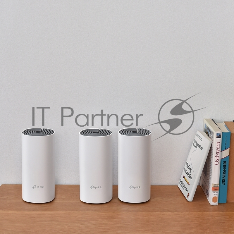 Домашняя Mesh Wi-Fi система TP-Link Deco E4 (3-Pack), 1167Мбит/с (5 ГГц: до 867 Мбит/с + 2,4 ГГц: до 300 Мбит/с), 2 порта 100 Мбит/с, 2 встроенные антенны на каждом модуле Deco