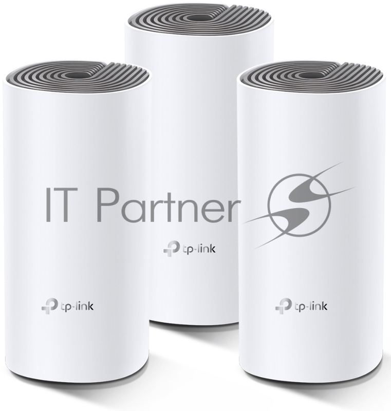 Домашняя Mesh Wi-Fi система TP-Link Deco E4 (3-Pack), 1167Мбит/с (5 ГГц: до 867 Мбит/с + 2,4 ГГц: до 300 Мбит/с), 2 порта 100 Мбит/с, 2 встроенные антенны на каждом модуле Deco