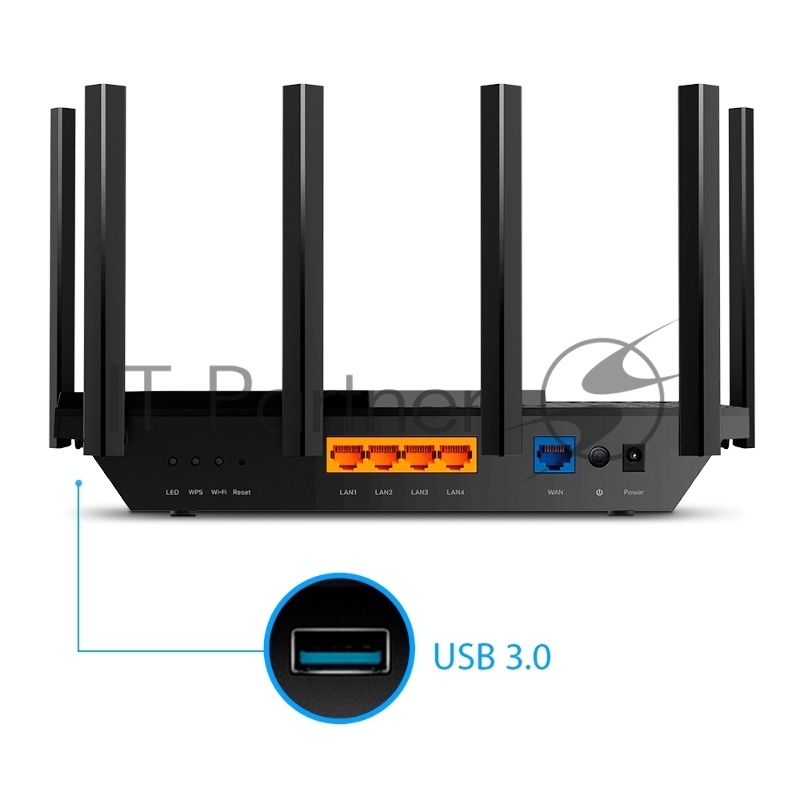 Роутер TP-Link AX5400 Dual Band Wireless Gigabit Router, 1.5 GHz Tri-Core CPU, 1 GE WAN + 4 GE LAN ports, 1× USB 3.0 Port, support 1024-QAM, OFDMA, MU-MIMO, Airtime Fairness, Beamforming, 160MHz Channel Width, come with HomeShieldTM, support Russia P