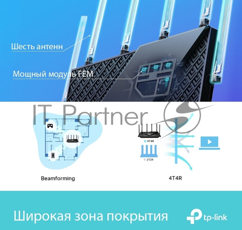 Роутер TP-Link AX5400 Dual Band Wireless Gigabit Router, 1.5 GHz Tri-Core CPU, 1 GE WAN + 4 GE LAN ports, 1× USB 3.0 Port, support 1024-QAM, OFDMA, MU-MIMO, Airtime Fairness, Beamforming, 160MHz Channel Width, come with HomeShieldTM, support Russia P