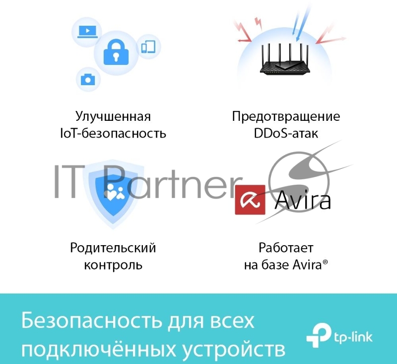 Роутер TP-Link AX5400 Dual Band Wireless Gigabit Router, 1.5 GHz Tri-Core CPU, 1 GE WAN + 4 GE LAN ports, 1× USB 3.0 Port, support 1024-QAM, OFDMA, MU-MIMO, Airtime Fairness, Beamforming, 160MHz Channel Width, come with HomeShieldTM, support Russia P