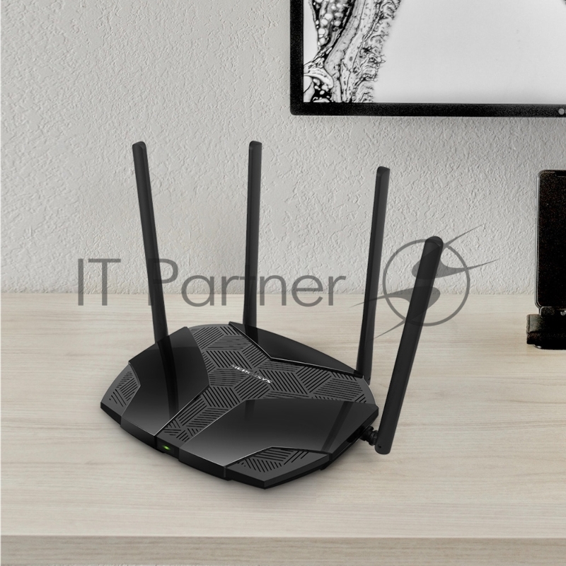 Роутер Mercusys MR70X AX1800 Dual-Band WiFi 6 Router, 574 Mbps at 2.4 GHz + 1201 Mbps at 5 GHz, 4× Fixed External Antennas, 3× Gigabit LAN Ports, 1× Gigabit WAN Port, 1024-QAM, OFDMA, Router/Access Point Mode, MU-MIMO, WPA3, TWT, BSS Color