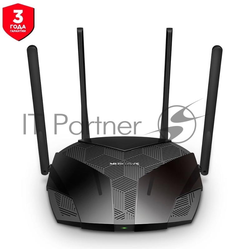 Роутер Mercusys MR70X AX1800 Dual-Band WiFi 6 Router, 574 Mbps at 2.4 GHz + 1201 Mbps at 5 GHz, 4× Fixed External Antennas, 3× Gigabit LAN Ports, 1× Gigabit WAN Port, 1024-QAM, OFDMA, Router/Access Point Mode, MU-MIMO, WPA3, TWT, BSS Color