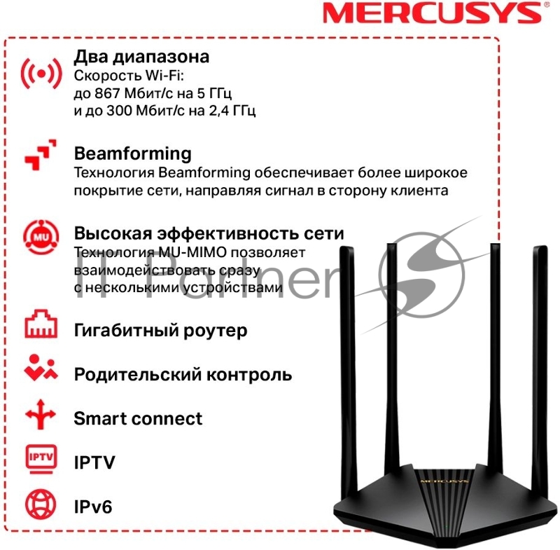Двухдиапазонный гигабитный Wi-Fi роутер Mercusys MR30G AC1200