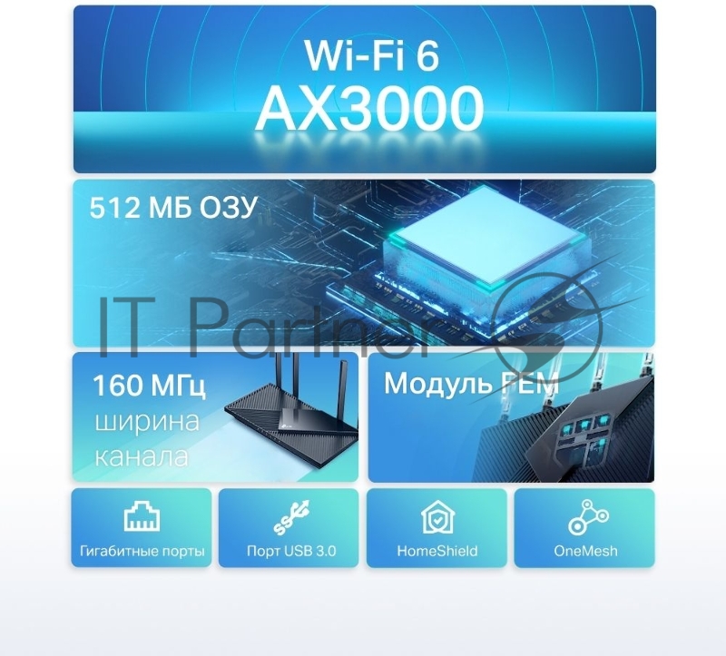 Маршрутизатор TP-Link Archer AX55 AX3000 Dual-Band Wi-Fi 6 Router, SPEED: 574 Mbps at 2.4 GHz + 2402 Mbps at 5 GHz, SPEC: 4× Antennas, 1× Gigabit WAN Port + 4× Gigabit LAN Ports, USB 3.0 Port