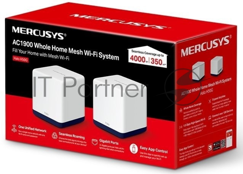 Система Mercusys MESH AC1900 Whole Home Mesh Wi-Fi System, 3× Internal Antennas, 3×GB ports (WAN/LAN) (2-pack)