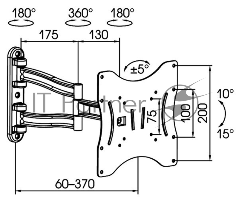 Кронштейн для телевизора Kromax TECHNO-3 серый 15-40 макс.20кг настенный поворотно-выдвижной и наклонный