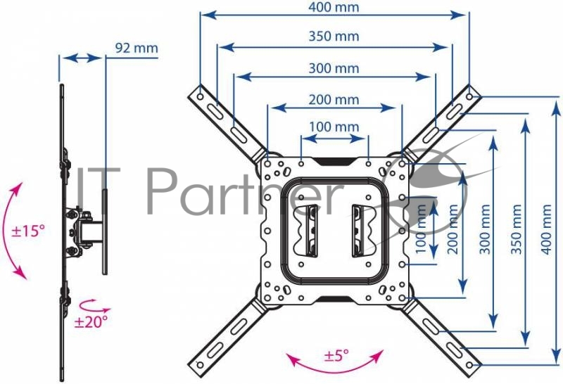 Кронштейн для телевизора Kromax DIX-16 черный 22-55 макс.30кг настенный поворот и наклон