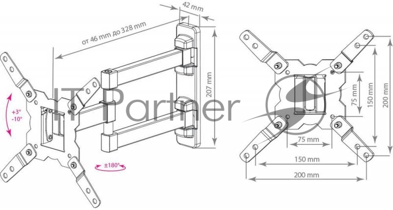 Кронштейн для телевизора Kromax GALACTIC-12 черный 15-42 макс.25кг настенный поворот и наклон