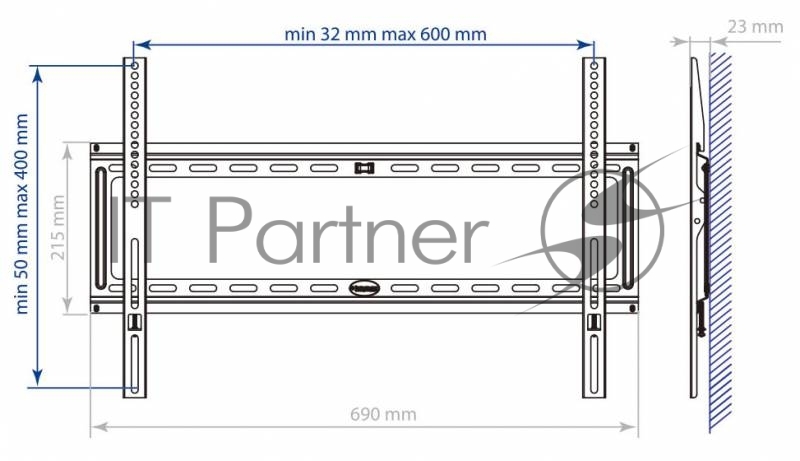 Кронштейн для телевизора Kromax IDEAL-1 черный 32-90 макс.55кг настенный фиксированный