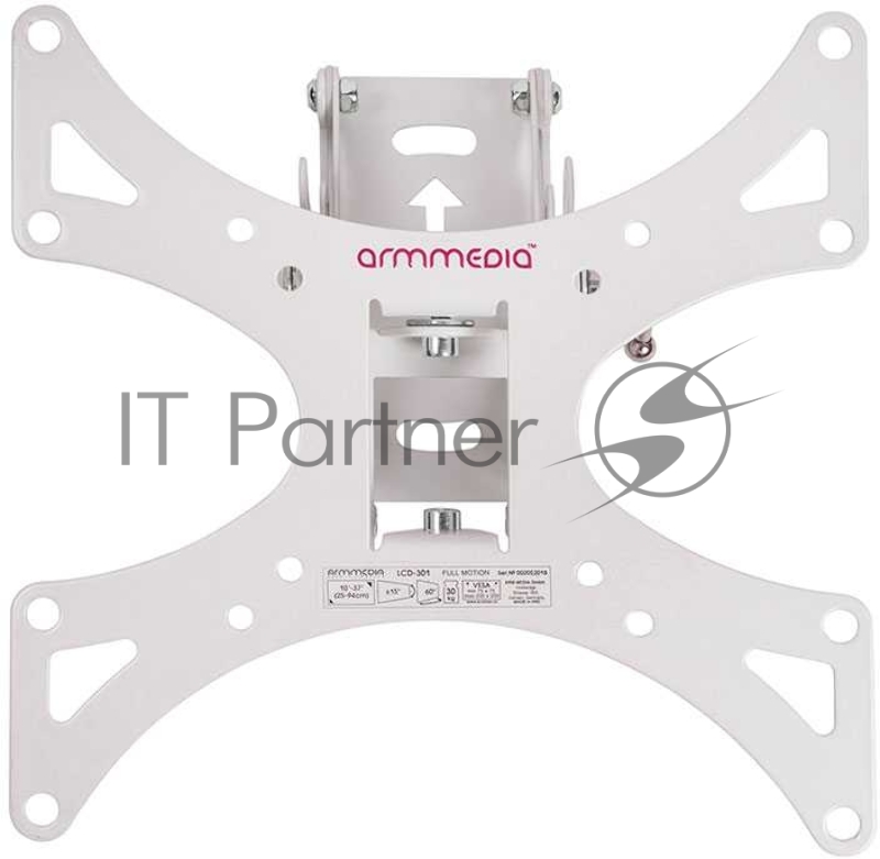 Кронштейн Arm media LCD-301 white, настенный для TV 15-37, max 30 кг, 2 ст св., нак. ±20°, пов. 180°, от ст. 82-150 мм, max VESA 200x200 мм.