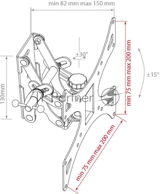 Кронштейн Arm media LCD-301 white, настенный для TV 15-37, max 30 кг, 2 ст св., нак. ±20°, пов. 180°, от ст. 82-150 мм, max VESA 200x200 мм.