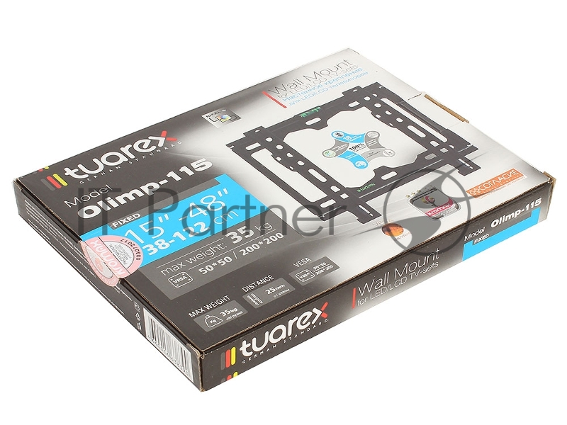 Кронштейн Tuarex OLIMP-115 black, настенный для TV 15-48, от стены 25мм, макс нагр 35кг, VESA 200x200