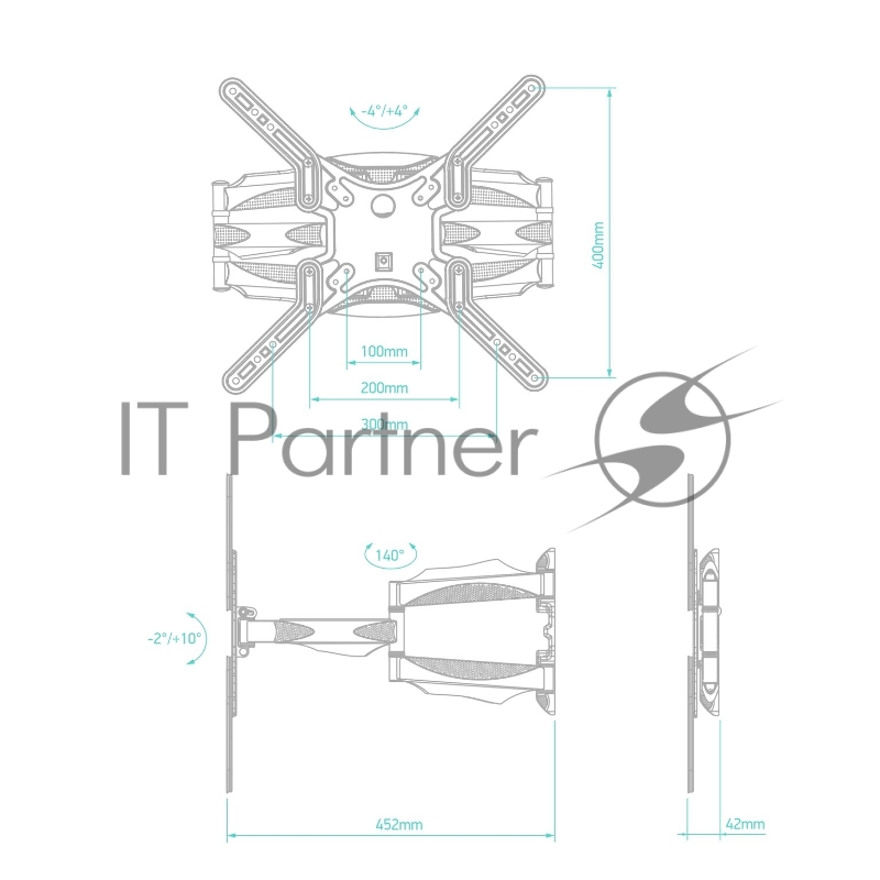 Кронштейн ONKRON M5 для телевизора 37-70 наклонно-поворотный, белый