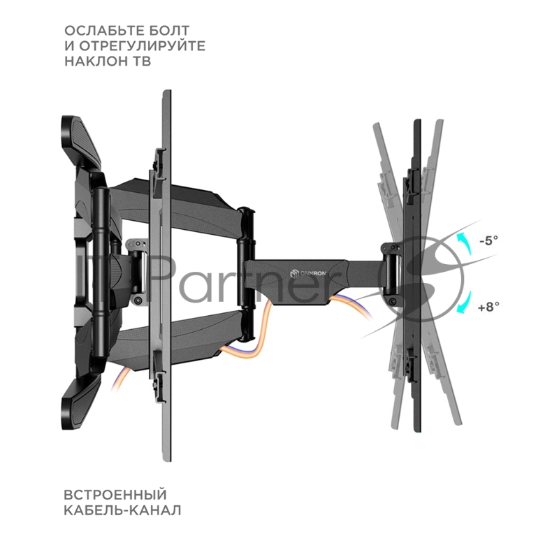 Кронштейн ONKRON M6L для телевизора 40-75 наклонно-поворотный, черный