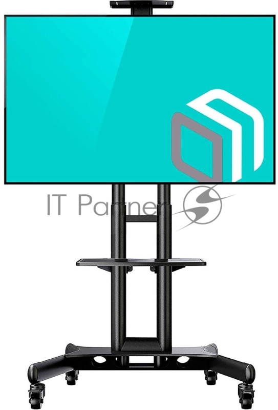 Мобильная стойка ONKRON TS1551 BLACK / 40-70 от 200х200 до 400х600 наклон 0º поворот 0º макс нагр 45,5кг Высота 1200-1500мм, кабель-канал, регулировка полки по высоте, колесики с блокировкой, черная