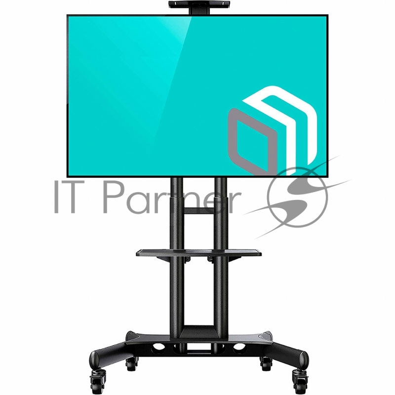 Мобильная стойка ONKRON TS1551 BLACK / 40-70 от 200х200 до 400х600 наклон 0º поворот 0º макс нагр 45,5кг Высота 1200-1500мм, кабель-канал, регулировка полки по высоте, колесики с блокировкой, черная