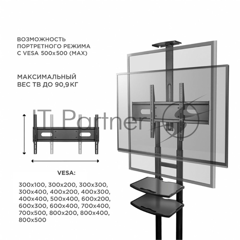 Стойка для телевизора с кронштейном ONKRON TS1881 50-86, мобильная, чёрная