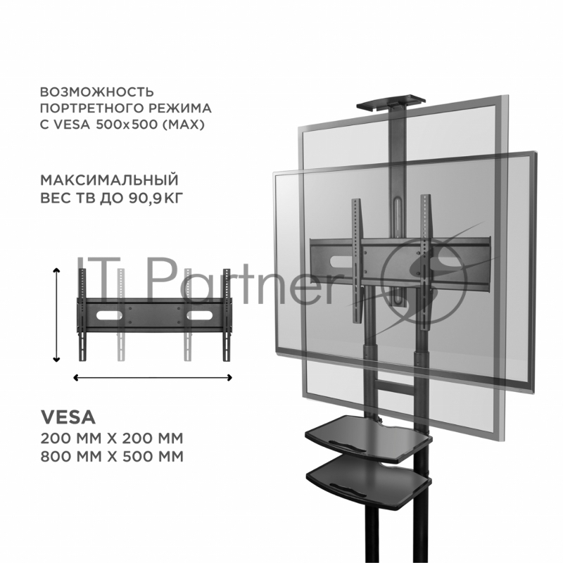 Стойка для телевизора с кронштейном ONKRON TS1881 50-86, мобильная, чёрная