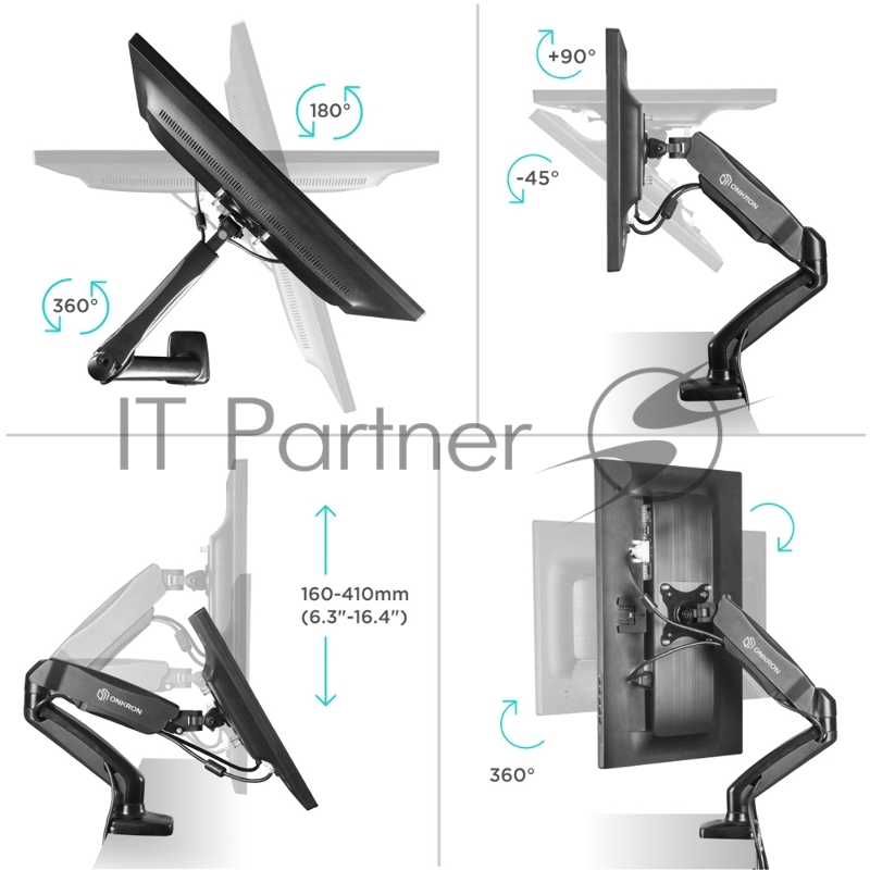 Кронштейн (держатель) ONKRON G80 для монитора 13-32 дюймов настольный, чёрный