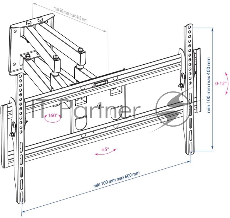 Кронштейн для телевизора Arm Media PT-16 NEW черный 22-65 макс.40кг настенный поворотно-выдвижной и наклонный
