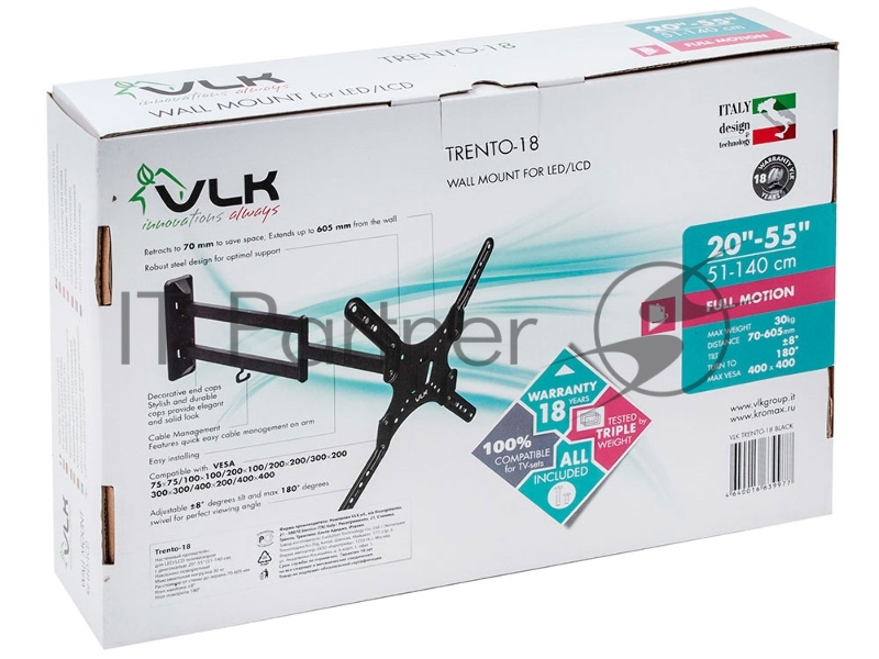 Кронштейн для LED/LCD телевизоров VLK TRENTO-18 black 8 шт/уп.