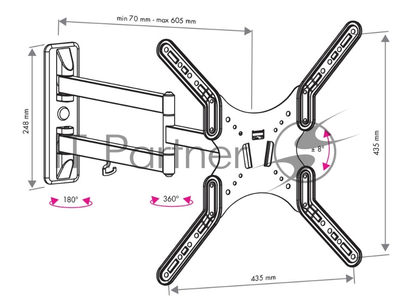 Кронштейн для LED/LCD телевизоров VLK TRENTO-18 black 8 шт/уп.