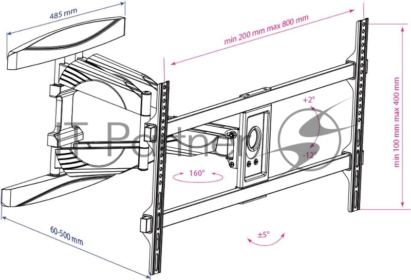 Кронштейн для телевизора Kromax ATLANTIS-65 черный 40-90 макс.45кг настенный поворотно-выдвижной и наклонный