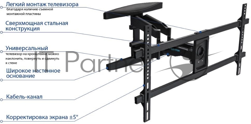 Кронштейн для телевизора Kromax ATLANTIS-65 черный 40-90 макс.45кг настенный поворотно-выдвижной и наклонный