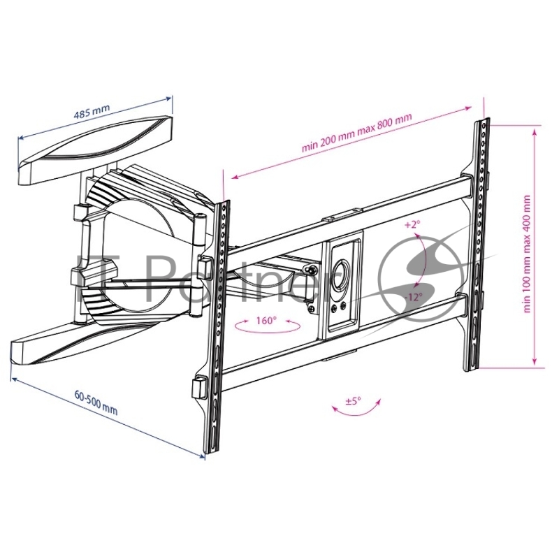 Кронштейн для телевизора Kromax ATLANTIS-65 черный 40-90 макс.45кг настенный поворотно-выдвижной и наклонный