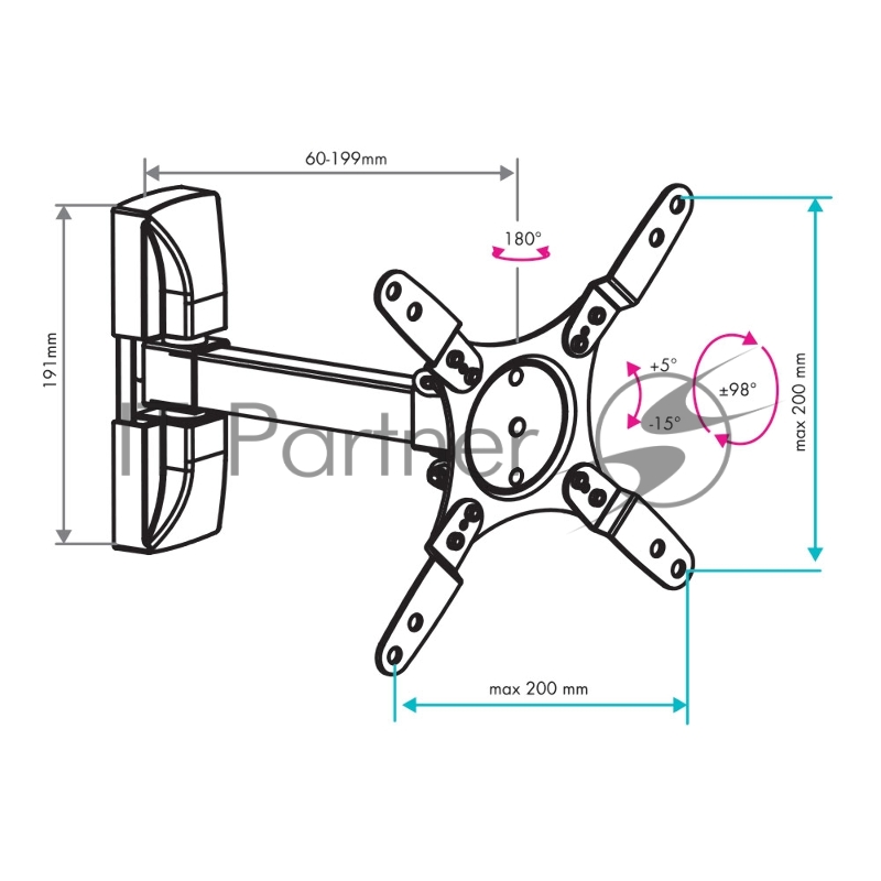 Кронштейн VLK Trento 104 black Максимальная нагрузка 15 кг диагональ ТВ 15-42 дюйм