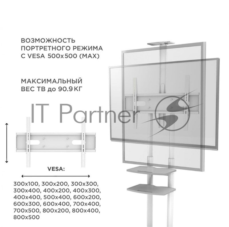 Стойка для телевизора с кронштейном ONKRON TS1881 50-86, мобильная, белая