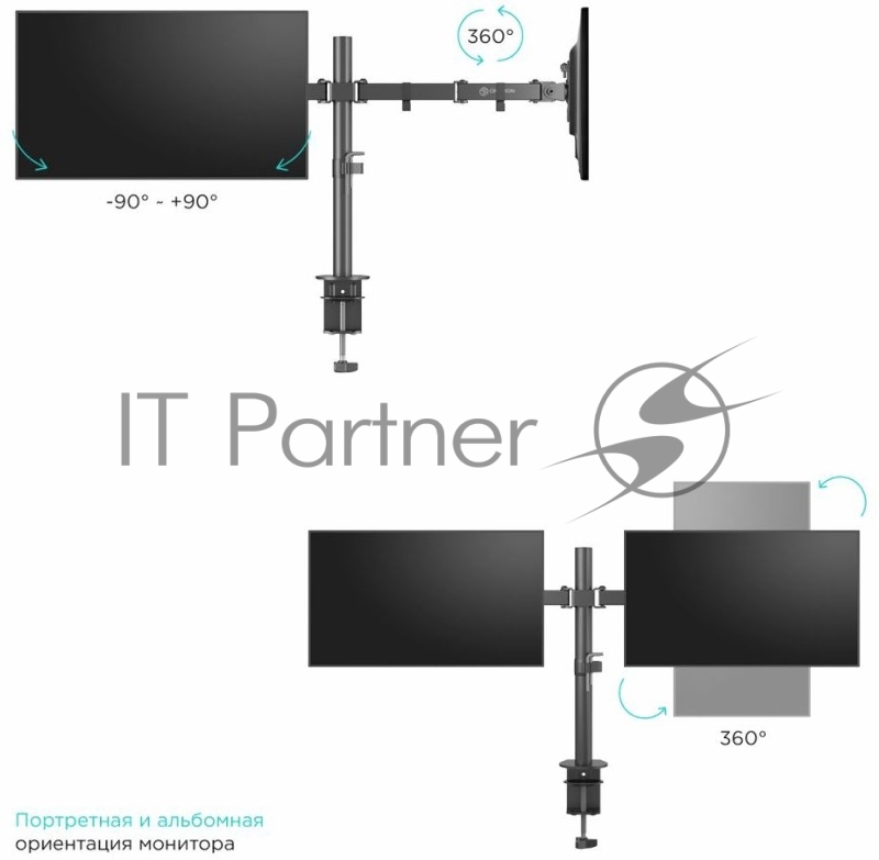 Кронштейн ONKRON D221E для двух мониторов 13-32 настольный, чёрный