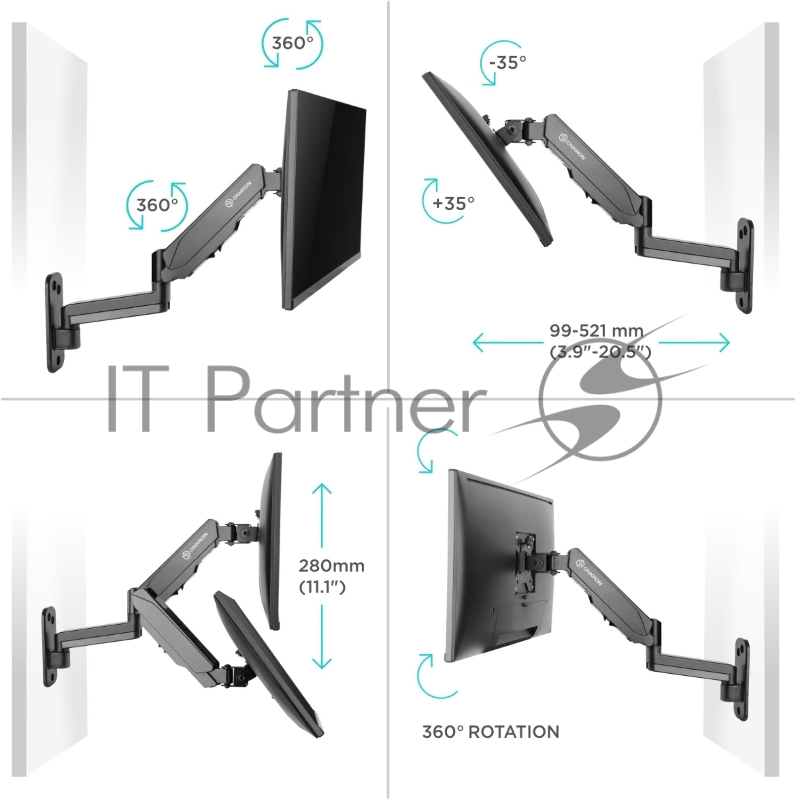 Кронштейн (держатель) ONKRON G150 для телевизора 13-34 дюймов настенный, черный