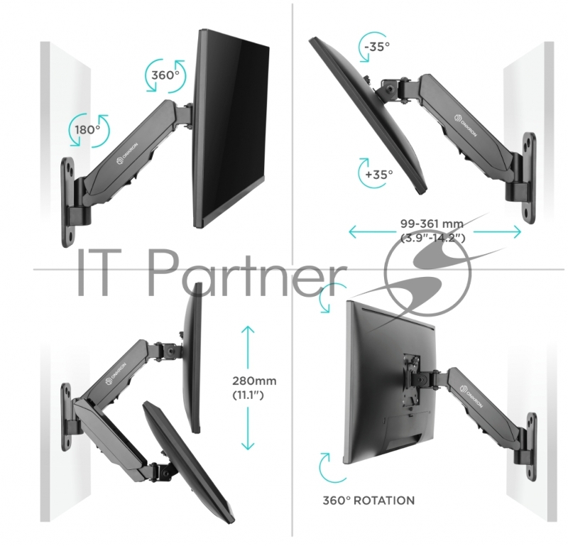 Кронштейн (держатель) ONKRON G120 для телевизора 13-34 дюймов настенный, черный