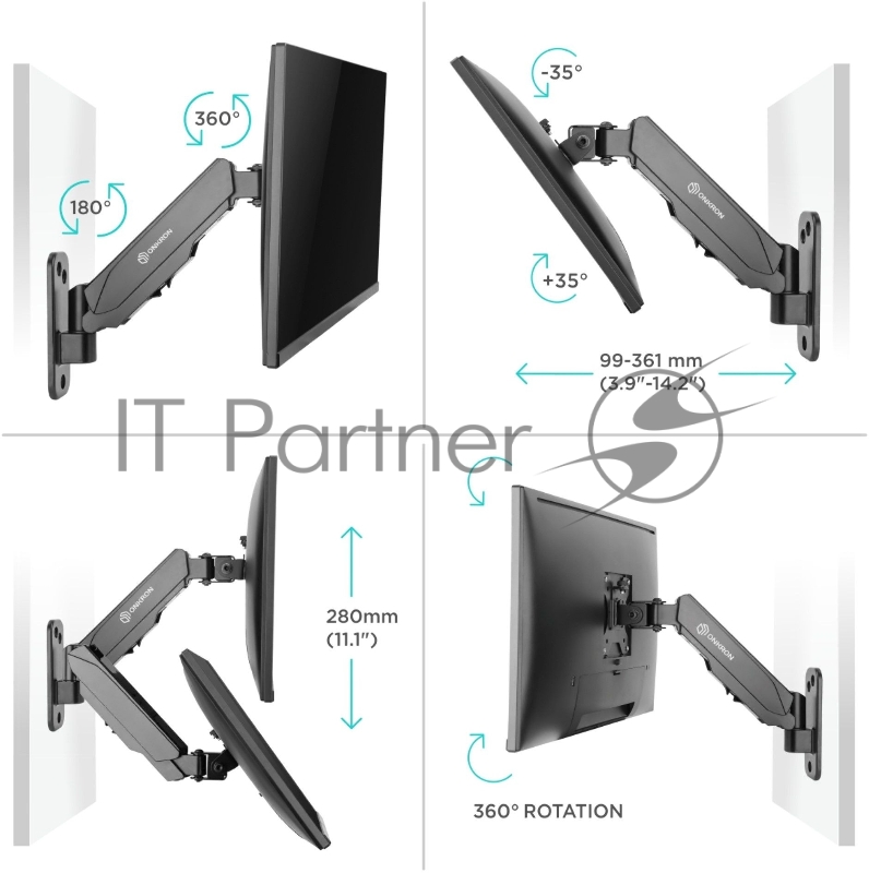 Кронштейн (держатель) ONKRON G120 для телевизора 13-34 дюймов настенный, черный