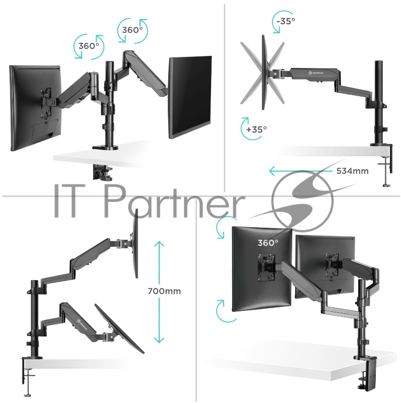Кронштейн (держатель) ONKRON G140 для двух мониторов 13-32 дюймов настольный, черный