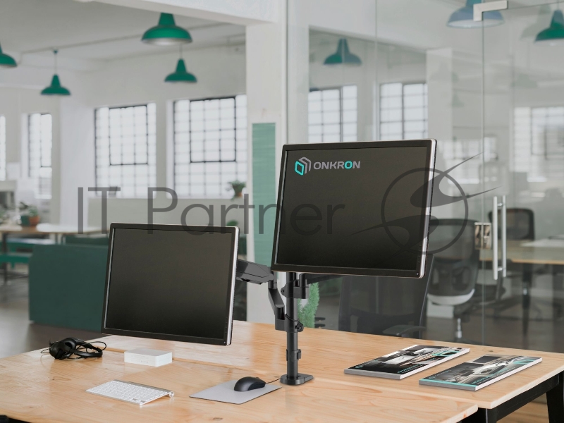 Кронштейн (держатель) ONKRON G140 для двух мониторов 13-32 дюймов настольный, черный