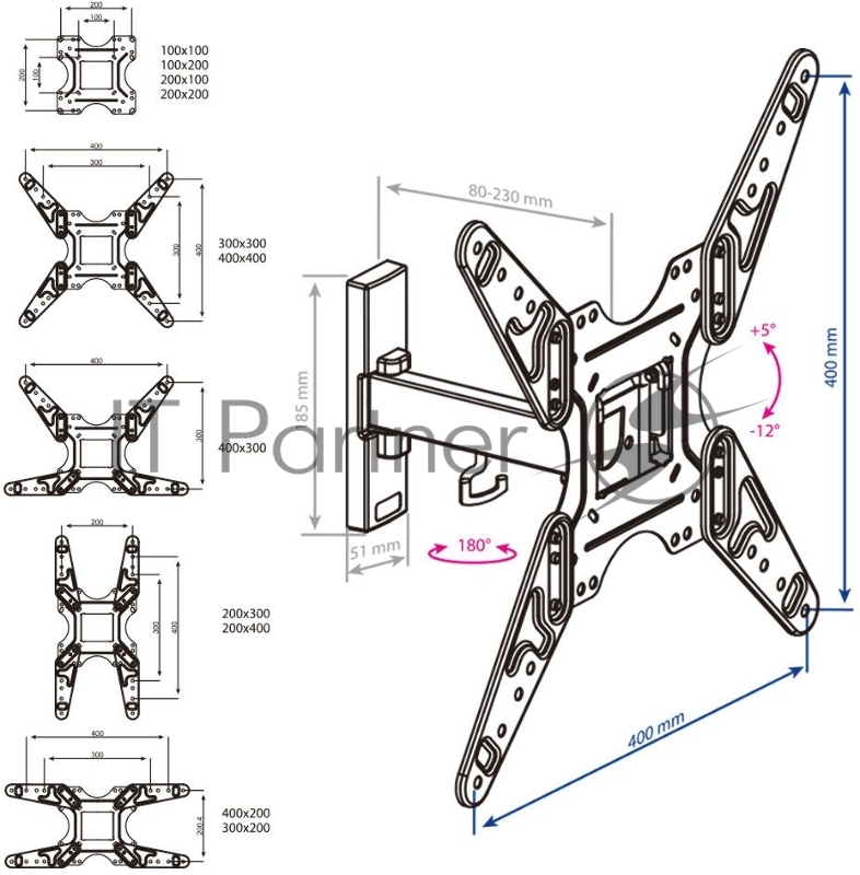 Кронштейн KROMAX OPTIMA-413 black 20- 55 ЖК телевизор