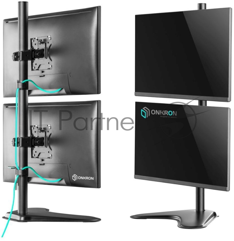 Кронштейн ONKRON D208FS для двух мониторов 13-32 настольный, чёрный